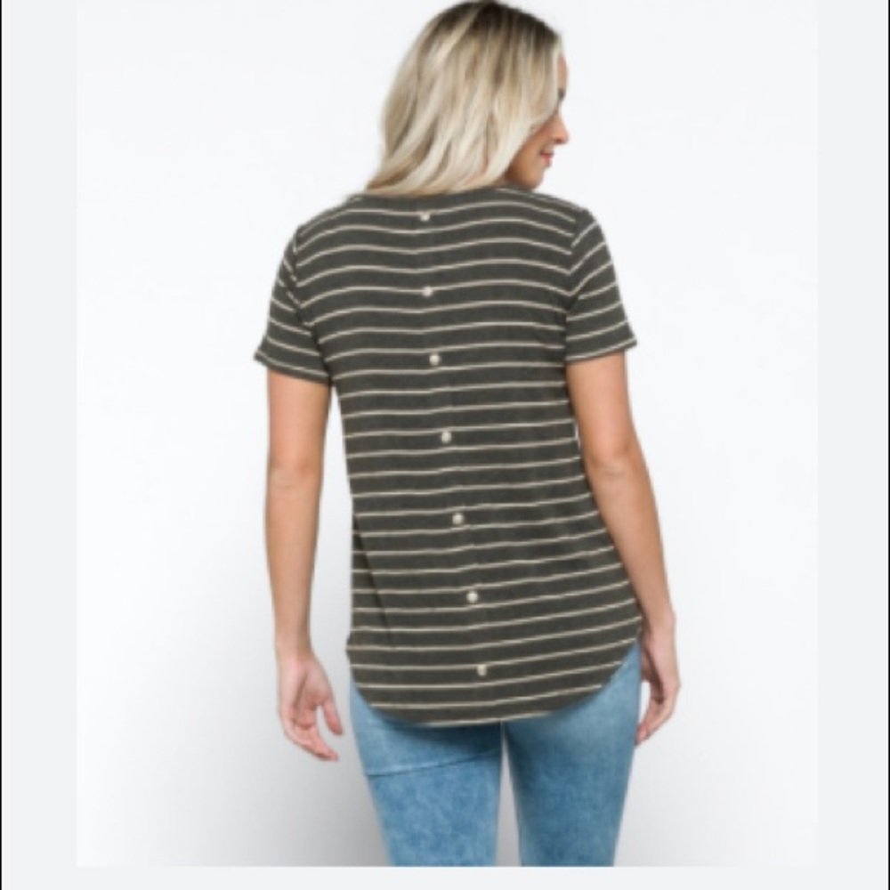Stitch Fix  Striped Button Back Knit Tee